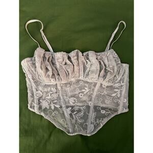 Zara Floral‎ Lace Corset Top Light Blue Ruffled Bustier Camisole Medium